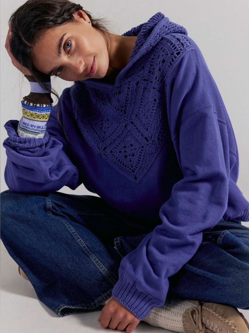 Free People Jocelyn Crochet Hoodie. NWT. Peri